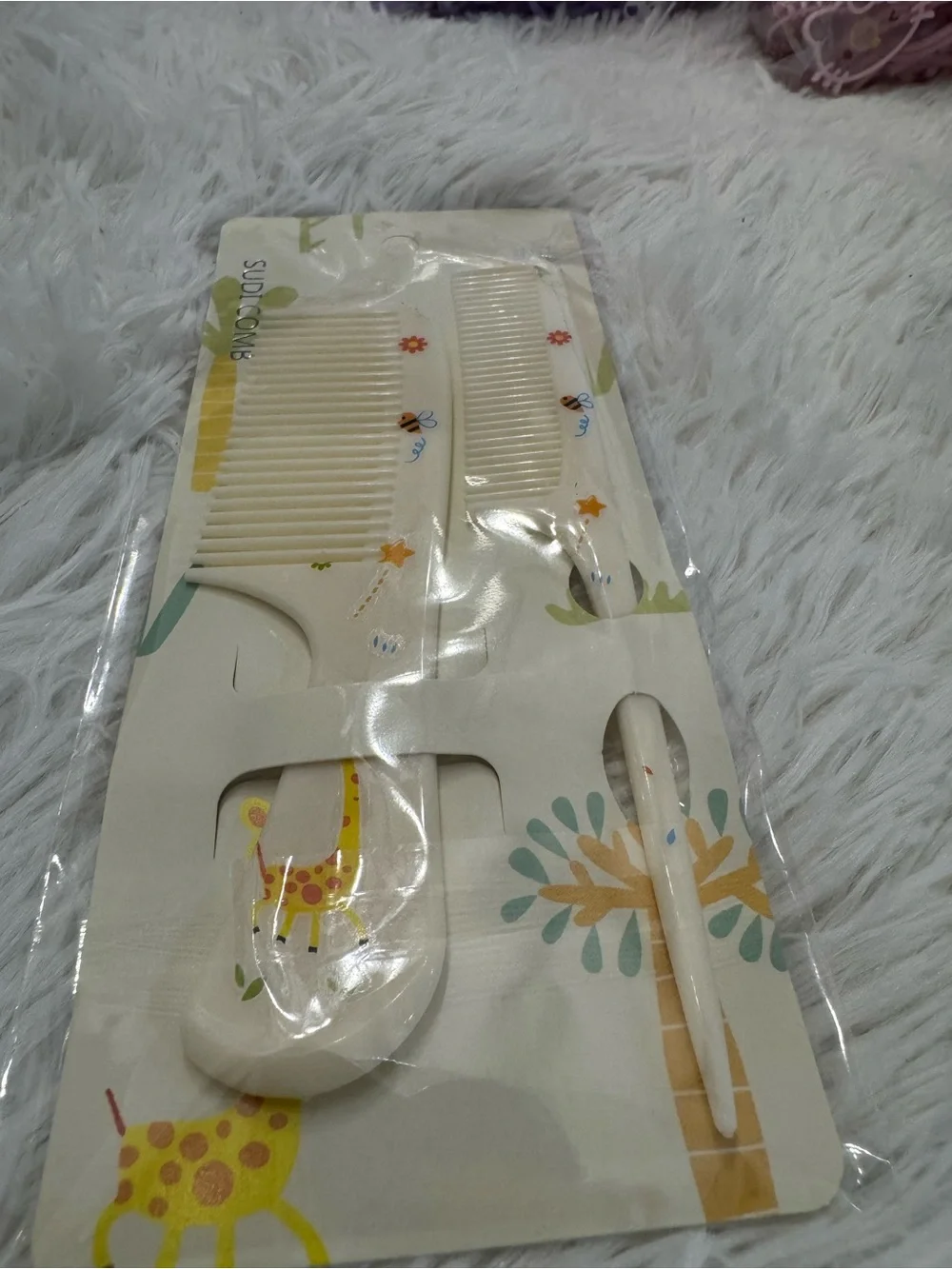 Kids Cream Safari Hair Brush & Comb Set